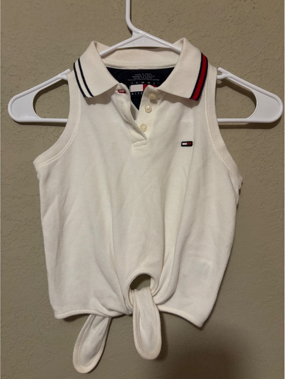 Tommy Hilfiger Sleeveless White Polo Top with Front Tie, Size S